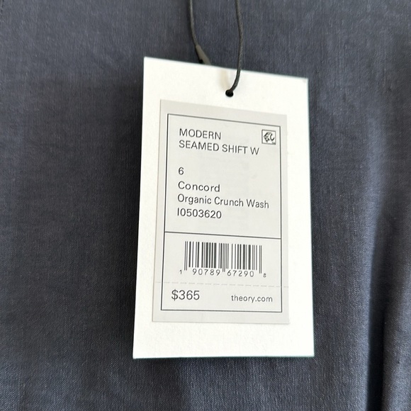 Theory Crunch Linen Short Sleeve Work Dress Navy 6 - Picture 2 of 2